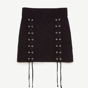 Zara Black Mini Skirt with Ties and Metal Detail